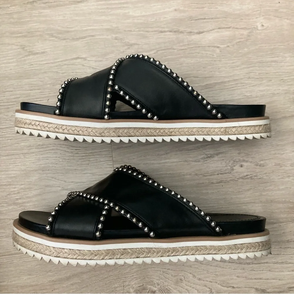 Zara Woman Silver Studded Chunky Criss Cross Espadrille Slide Open Toe Sandals - Picture 3 of 11